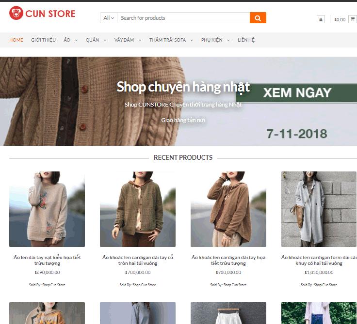 Thiết kế website Cunstore | Shop chuyên thời trang hàng Nhật Bản