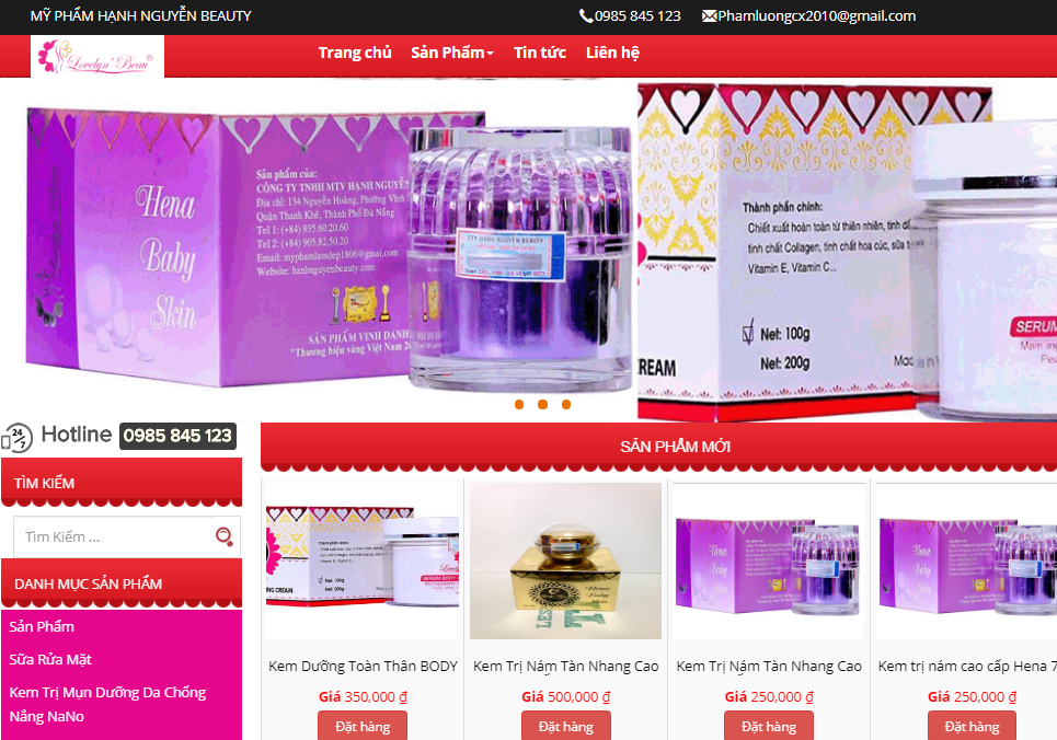 Thiết kế website Mỹ phẩm hạnh Nguyễn