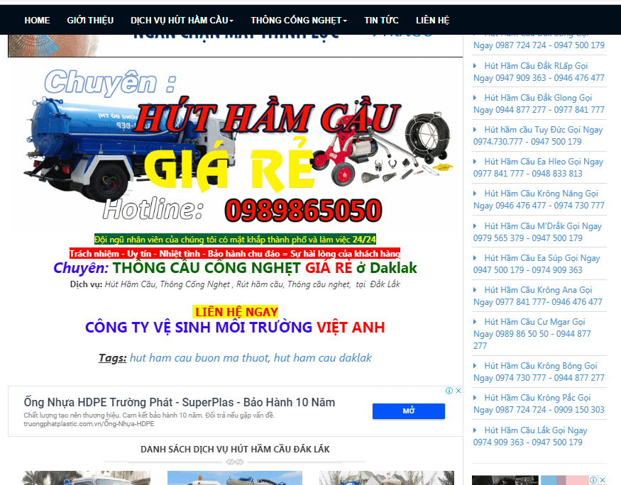 Thiết kế website Hút Hầm Cầu Buôn Ma Thuột - Việt Anh